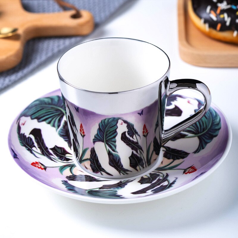 Ouro de luxo criativo copo e pires conjunto design moderno animal cerâmica porcelana xícara café mobiliário decoração chá copos: G
