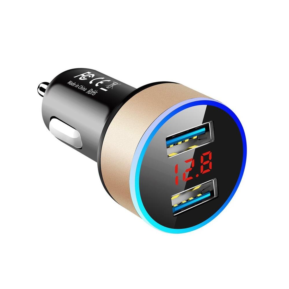 3.1A Dual USB Car Charger With LED Display Universal Mobile Phone Car Chargers Fast Charging Adapter: Gold