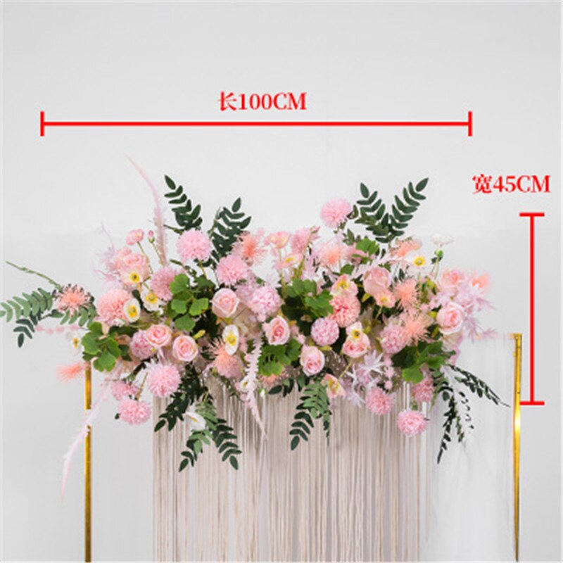 100X45cm Wedding Flower Row Arrangement Supplies Silk Peonies Rose Artificial Flower Row Wedding Arch Backdrop T station Decor: pink