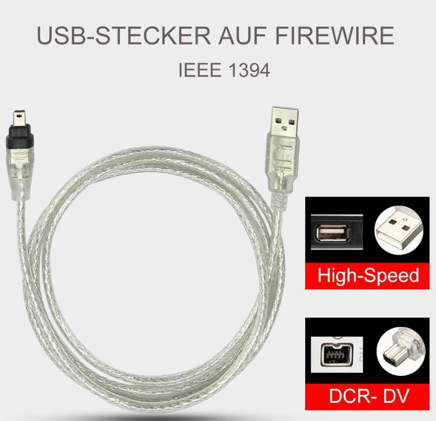 Lbsc usb datakabel, ieee 1394 4 pin til usb mini plug firewire til mini dv hdv videokamera til redigering 1.4m