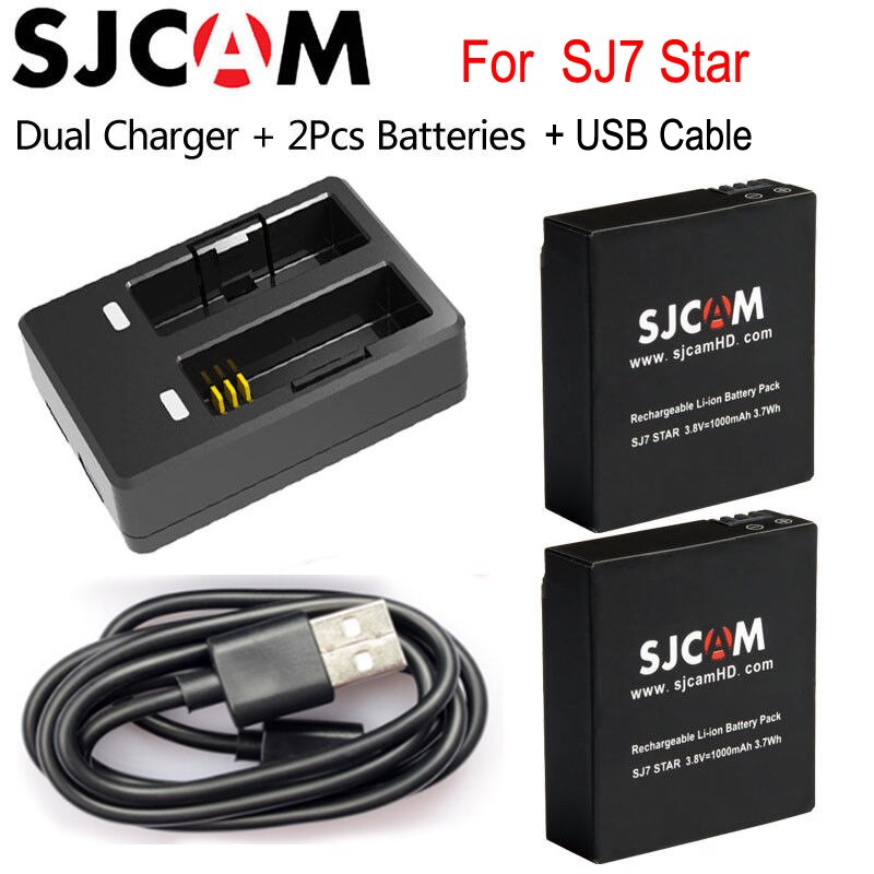 Originele Sjcam SJ7 Batterij (2 Stuks Batterijen + Dual Charger) 1000Mah Oplaadbare Li-Ion Batterij Voor Sjcam SJ7 Actie Camera: Option 1