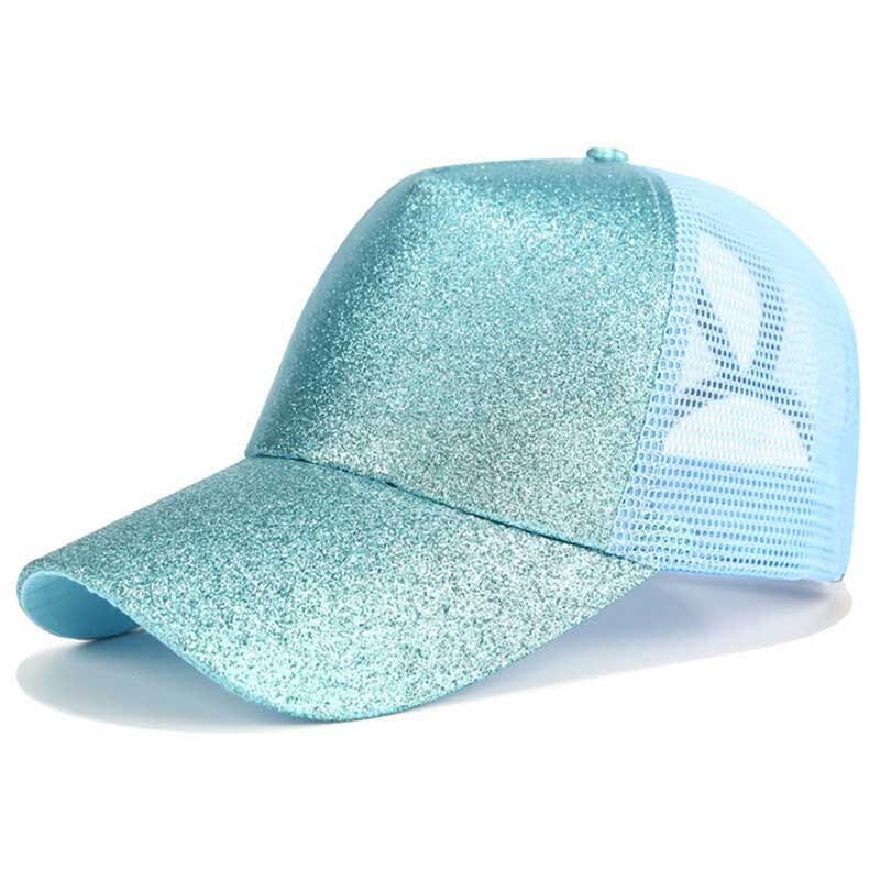 Liquidazione berretto da Baseball uomo donna Glitter coda di cavallo Snapback Casquette estiva regolabile Sunhat Mesh Trucker Hat Gorras Outdoor: Glitter blue