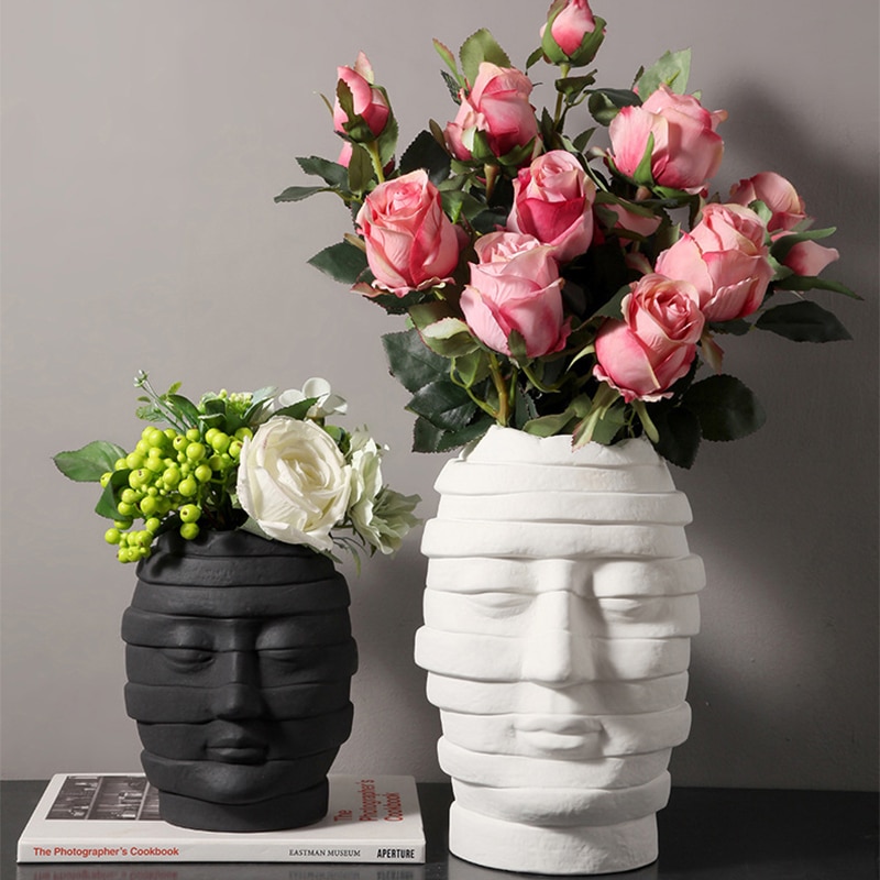 Vase tête planteuse en forme de fleur | pot de fleurs, décoration d'art pour visage abstrait, accessoires de décoration pour la maison, décor nordique de bureau, plante moderne