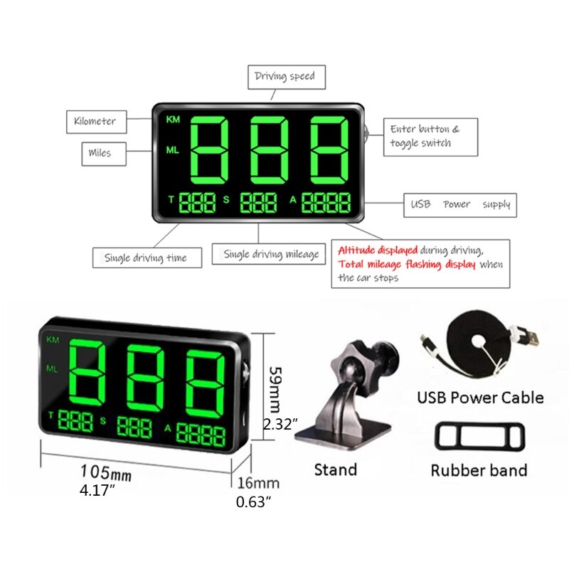 C80 Digital Car HUD Head Up Display GPS Speedometer Speed Meter Overspeed Warnin