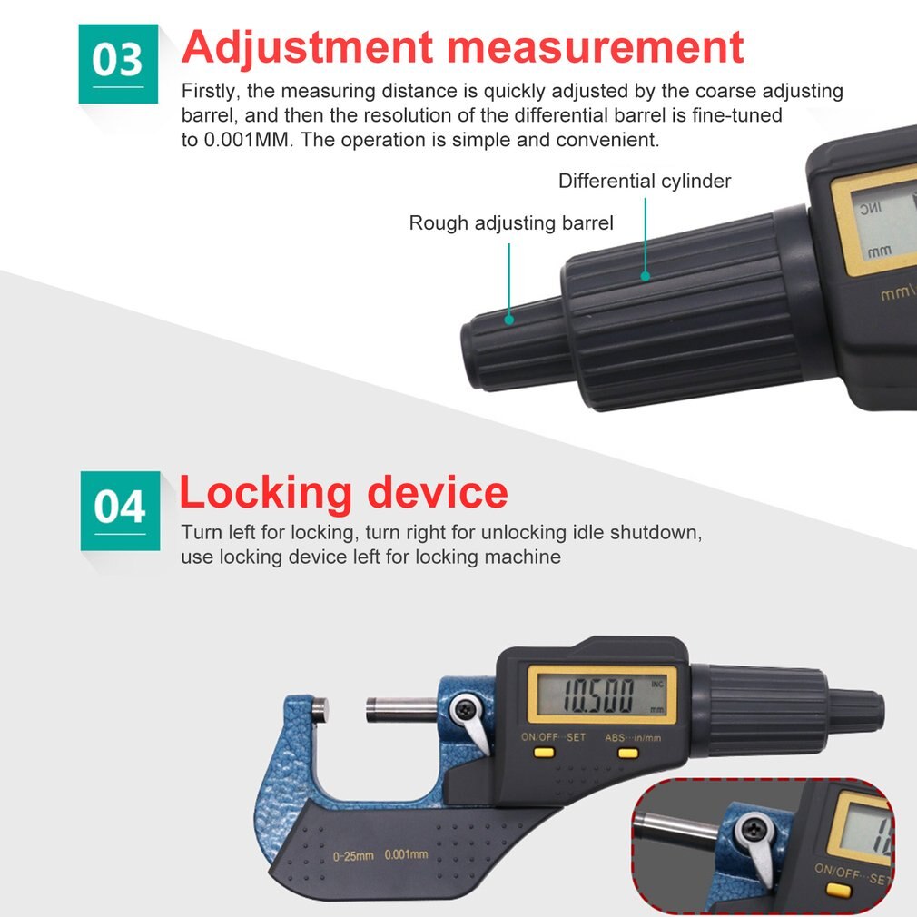 Electronic Outside Micrometer 0-25mm/0.001mm LCD Digital Gauge Vernier Caliper Meter Carbide Tip Measuring Tools