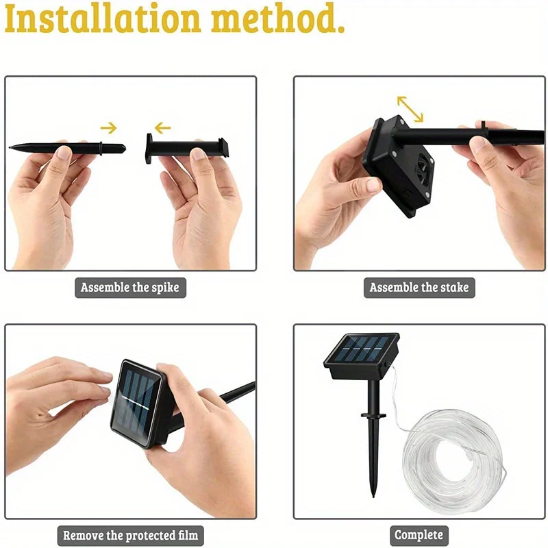 100/200 led-tuinlampjes op zonne-energie , 7/12m led-lichtsnoeren, lichtsnoer met 8 standen, feeërieke buitenverlichting voor bruiloften, kamperen, boom- en dakdecoratie.
