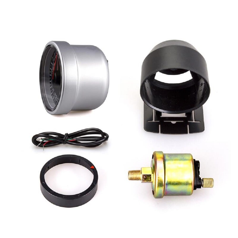 12V 60MM Car Oil Pressure Gauges 0-10 Bar Oil Pressure Sensor With Red &amp; white Lighting Car meter oil press fuel pressure auto