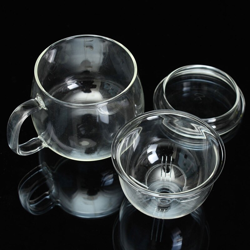 Arshen Duurzaam 3 in 1 Set 320 ml Clear Hittebestendige thee Koffie met Thee-ei Filter Deksel Gebruik voor Thuiskantoor