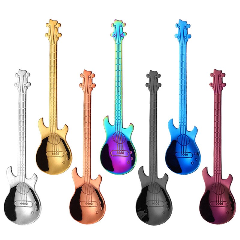 Edelstahl Kreative Kaffee Nachtisch Tee Löffel Musik Thema Gitarre bilden Eis Bar Musik Bar Löffel Küche Zubehör