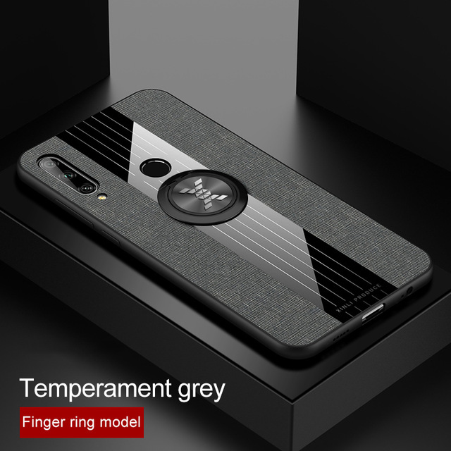 Honor 9X funda versión Global anillo soporte de cubierta dura marco suave tela funda de tela en Honor 9 X X9 Honor 9X Premium STK-LX1 6,59'': Honor 9X Premium / Gray With Ring