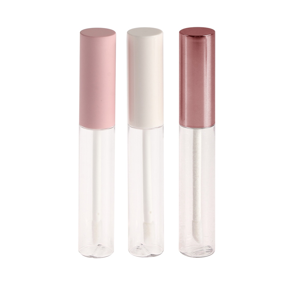 Tubo vacío de brillo de labios redondo, 1 unidad de 10ml, con aplicador de varita, lápiz labial de plástico rellenable, frascos de bálsamo labial, contenedor DIY