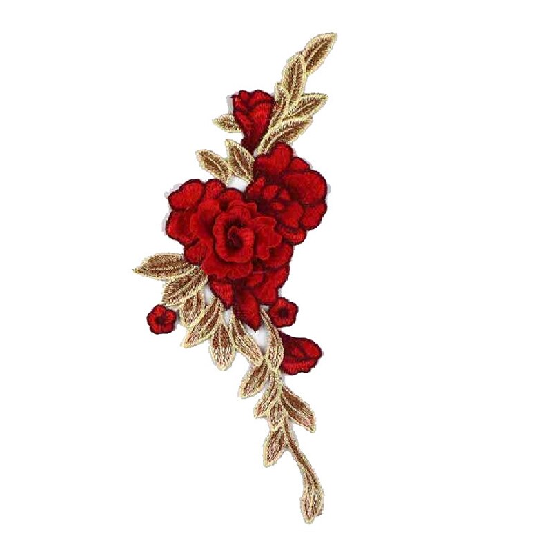 1pc 4D Red Rose Embroidered Sewing On Patch Flower Iron On Patch Stickers Clothes Badge Sewing Fabric Applique Supplies Patches: Red