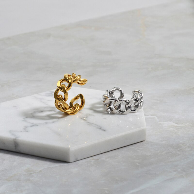 Anelli aperti della catena della serratura di colore dell'oro di modo dell'argento sterlina 925 per gli uomini delle donne anelli di barretta geometrici intrecciati S-R941