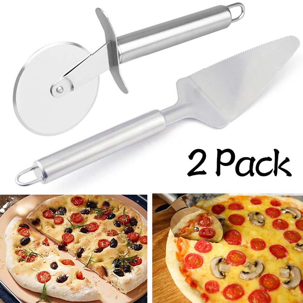 2Pcs Multifunctionele Pizza Cutter Wiel Kit Rvs Pizza Roller Cutter Met Schop Keuken Cutter Set Cake bakken Tools