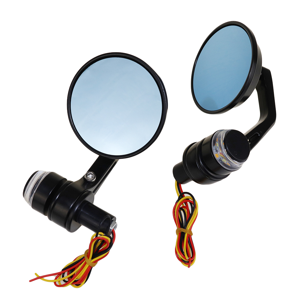 7/8&quot; Round Motorcycle Rear View Mirrors Motorbike Handle Bar End Rear View Mirrors With LED Turn Signals Black Cafe Racer Mirror: Blue lens