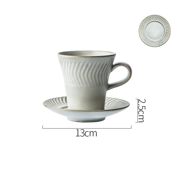 CHANSHOVA 225 to 350ml retro craft threaded ceramic coffee cup and saucer set porcelain threaded milk tea cup set H323: 9