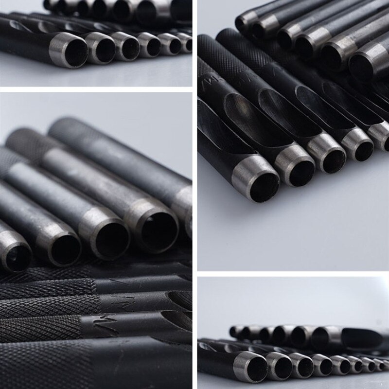 1-10MM Round Hollow Punch Set Leather Craft Punch Tool Hollow Hole Punch Cutter Tool for Watch Bands Belts Canvas Paper Plastics