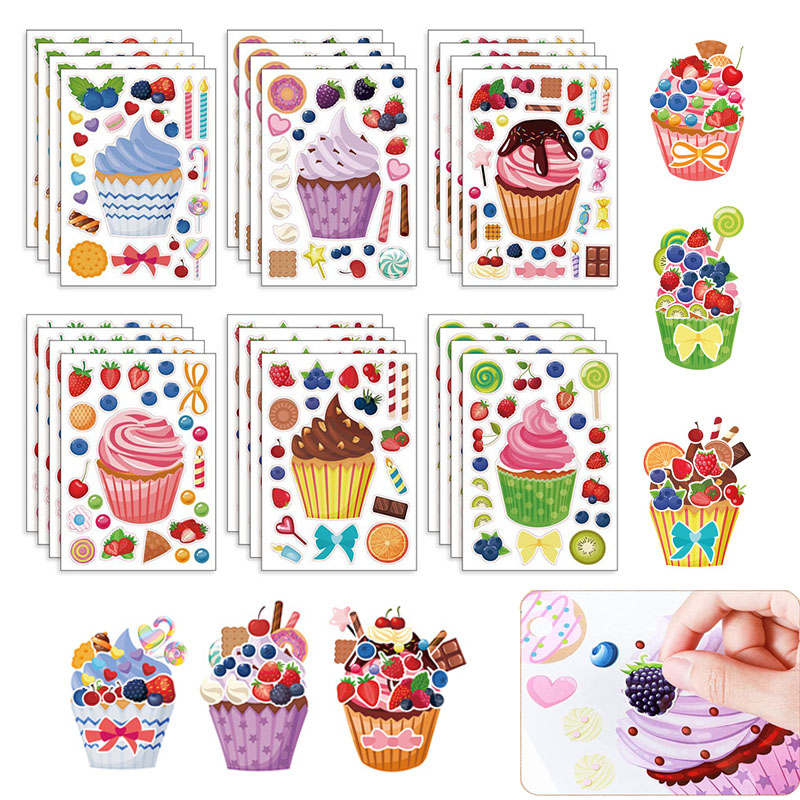 Machen Sie eine Cupcake-AufkleberböGen für freundlicher. Süß. Erstellen Sie Ihren eigenen Cupcake. DIY-Puzzle-Aufkleber. Kindergeburtstagsgeschenke. Party-Aufkleber M