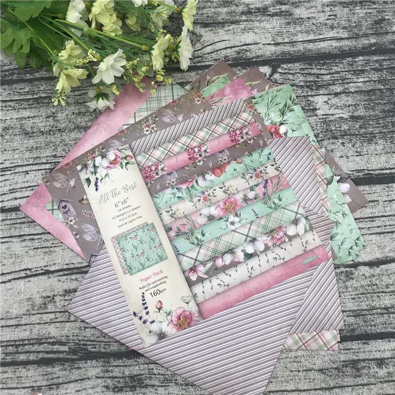 24 sheets 6"X6"Best flower Pattern Scrapbooking paper pack handmade craft paper craft Background pad