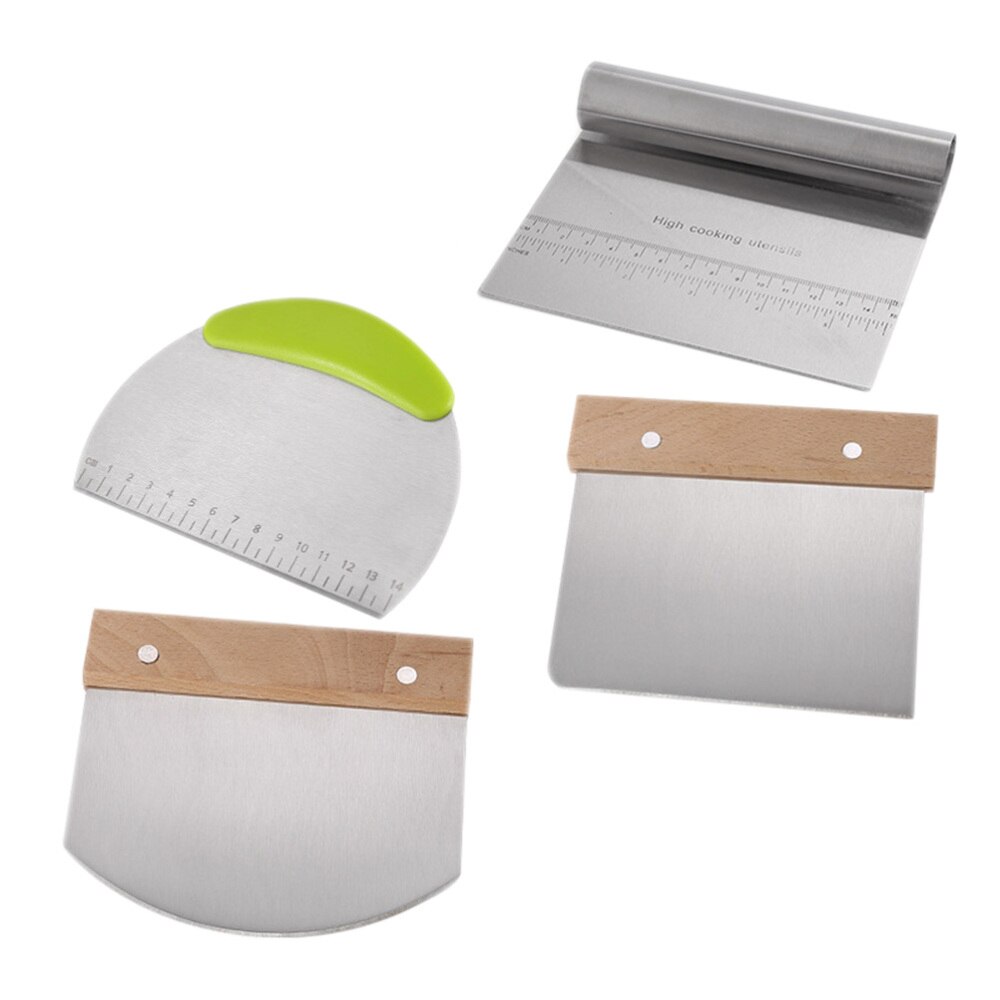 4Pcs Kitchen Baking Scrapers Stainless Steel Cutters Dough Scrapers with Scale