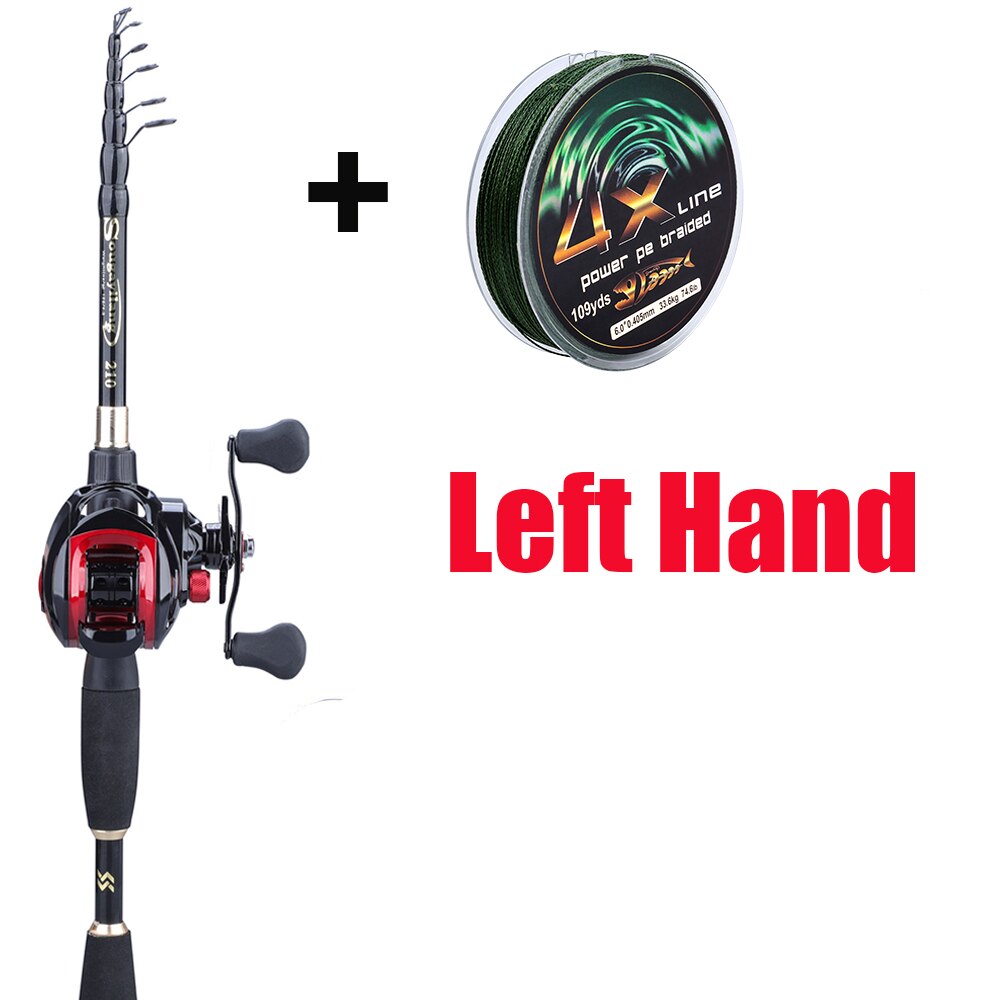 Sougayilang 1.8-2.4m teleskopisk casting fiskeri combo bærbar ultralet stang og fiskehjuls fiskegrej med 7.1:1 gearforhold: Burgunder / 2.1 m
