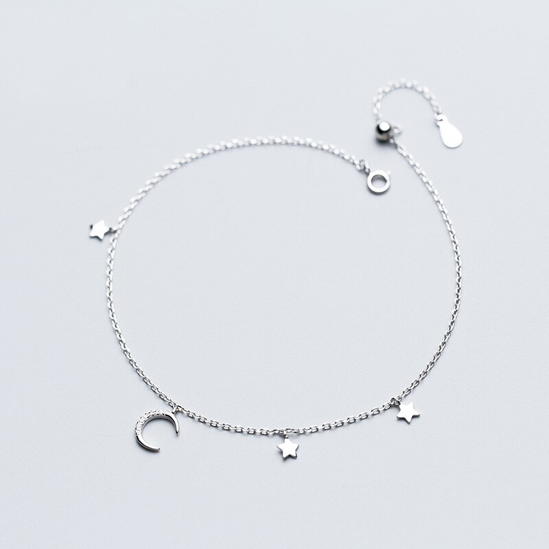 XMD 925 Sterling Silver Women Anklets Jewelry Star Moon Charm Ankle Bracelet 925 Sterling Silver Jewelry for