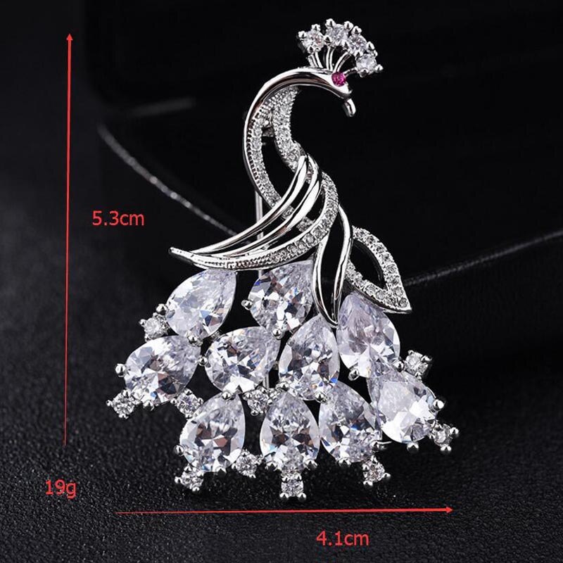 RED TREES Peacock Brooch - Women's Party Accessory - Luxury AAA Zirconia - Sterling Silver Plated