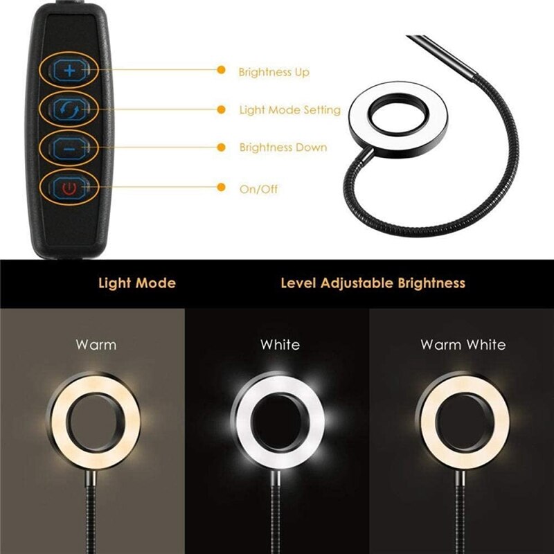 3 in 1 LED Selfie Ring Light Desktop Lamp Mobile Phone Holder with Microphone Holder for Smartphones Video Stander