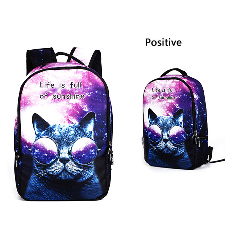 Women School Bag 3D Cartoon Cat Backpack Rucksack for Girls Travel Sport -OPK
