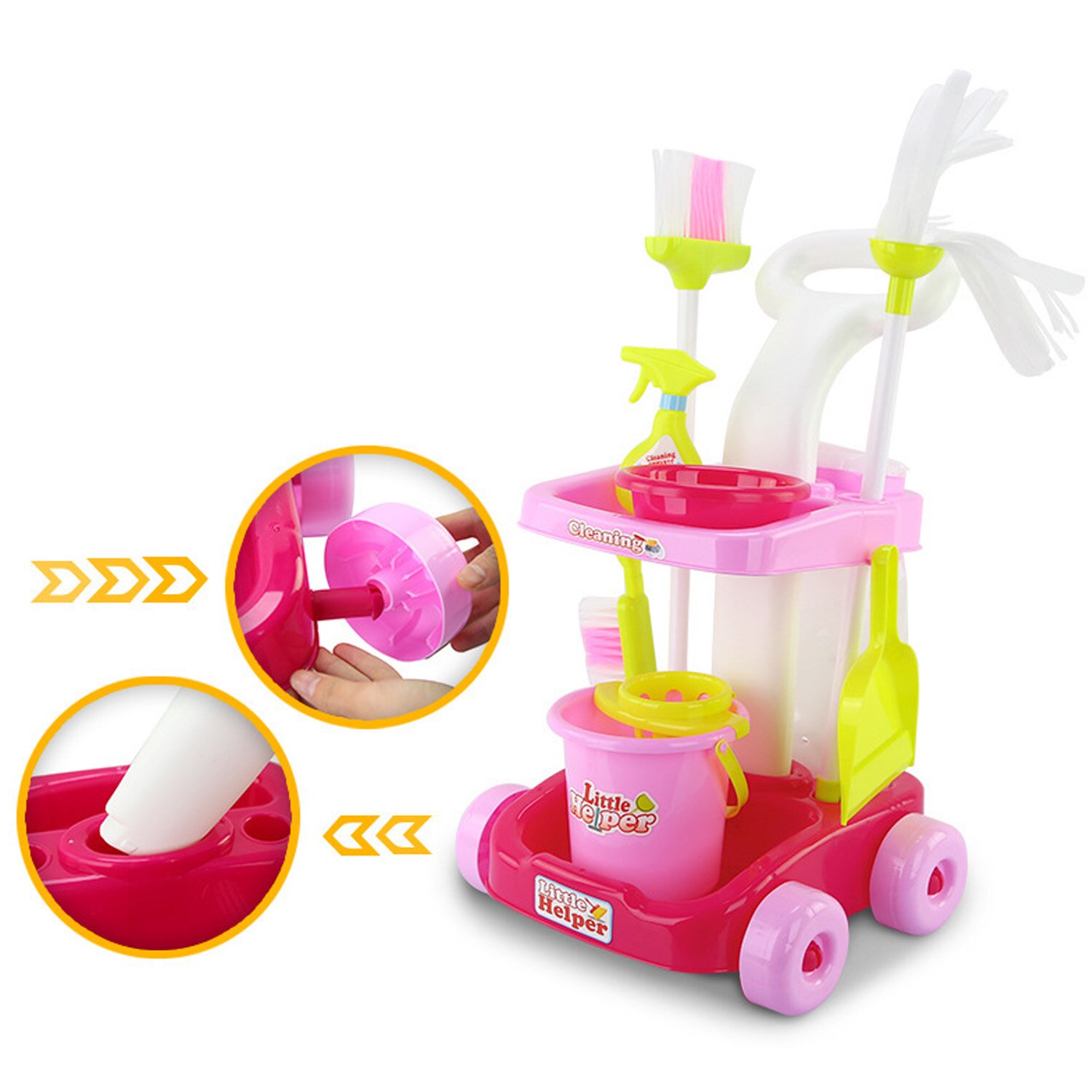 9 Pcs Kids Baby Simulatie Housekeeping Huishoudelijke Schoonmaken Speelgoed Set Met Schoonmaken Winkelwagen Bezem Mop Emmer Voor Pretend Rollenspel speelgoed