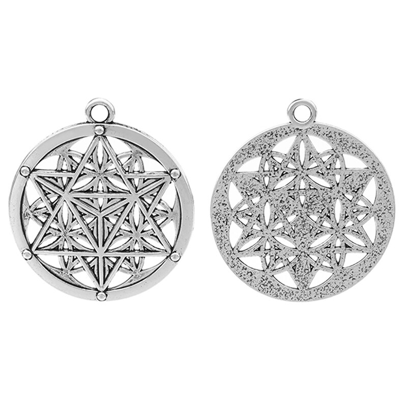 ZXZ 5 stücke Tibetischen Silber Große Blume des Lebens Merkaba Meditation Runde Kreis Reize Anhänger für Schmuck, sterben Entdeckungen