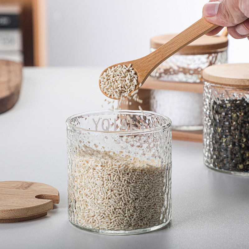 280ml japansk stil hamret glas opbevaringskrukke sæt lige bambus hylde krydderiboks køkken salt sukker krydderier flaske værktøj