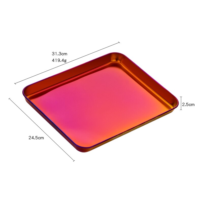 1PCS Serving Plate Stainless Steel Baking Pan Rectangle Storage Cafeteria Tray Food Fruit Plate Barbecue Dish kitchen Accessorie: Red