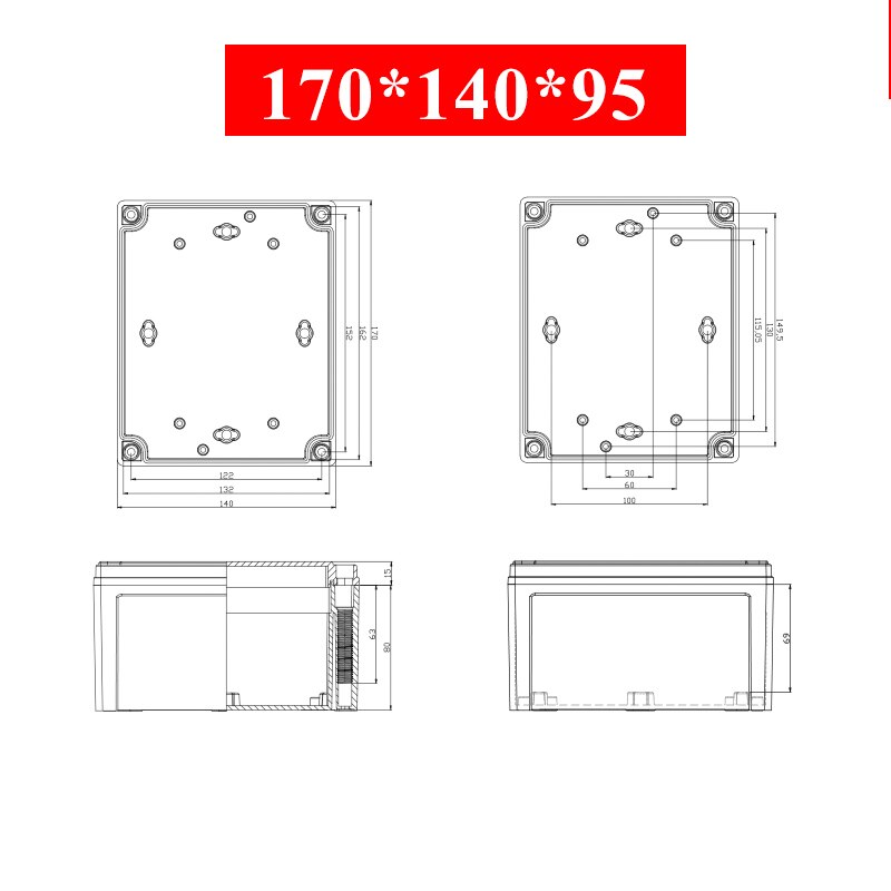 Waterdichte Plastic Behuizing Doos Elektronische Elektrische Project Doos Abs Outdoor Junction Box Behuizing IP67 Project Instrument Case: 170x140x95mm