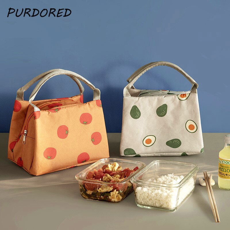 PURDORED-Bolsa de almuerzo de Color sólido para mujer, bolsa térmica con aislamiento térmico, ideal para el almuerzo, ideal para niños, 1 unidad