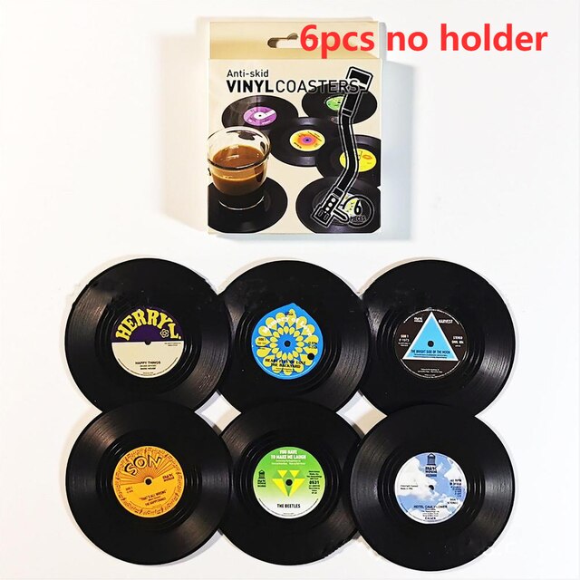 Juego de 6 posavasos de vinilo para bebidas, posavasos de música con soporte para tocadiscos de vinilo, posavasos de disco de registro Retro, alfombrilla creativa para tazas