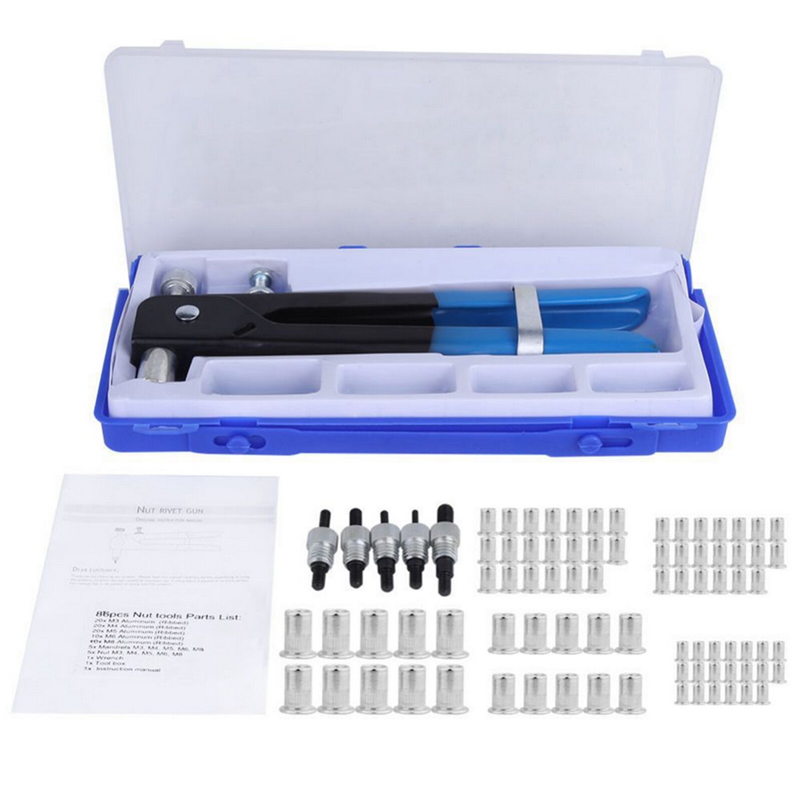 86Pcs Threaded Nut Riveter Insert Tool Riveter Rivnut Nutsert Kit Nut Riveter Insert Tool Riveter Rivnut Nutsert Kit Hand Tools