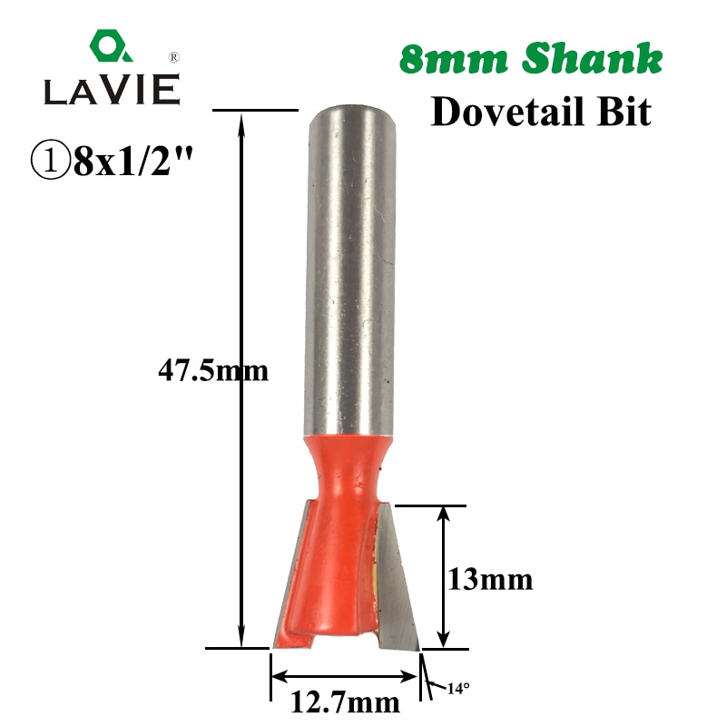 LA VIE 1pc 8mm Shank Dovetail Bit 2 Flute Router bits Tungsten Carbide Engraving Tools Milling Cutter for Wood Cutters MC02025