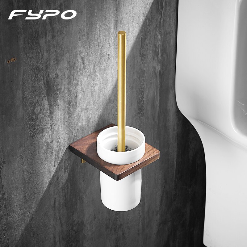 Fypo Keramische Toiletborstel Houder Met Borstel Massief Hout Badkamer Wc Borstel Goud Borstel Houder Set Wandmontage