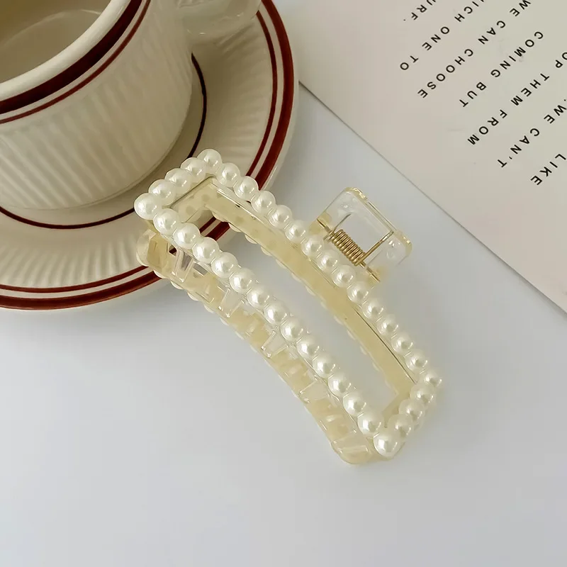 Horquilla con cuentas de perlas para mujer, pasadores geométricos bonitos para el pelo, pinzas para el pelo de cola de caballo, accesorios para el cabello, 2 uds.: Albaricoque