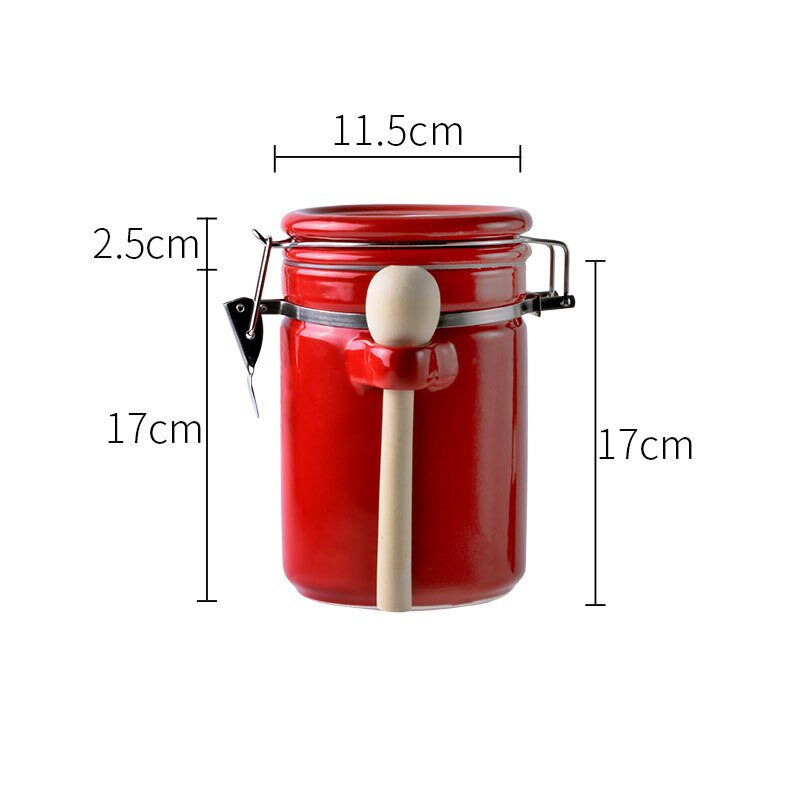 Keramik Verschlossenen Dosen Mit Deckel Löffel Solide Tee Kaffee Lebensmittel Lagerung Panzer Manuelle Stil Küche Lagerung Glasglas Dekorative Können ZL341: rot XL