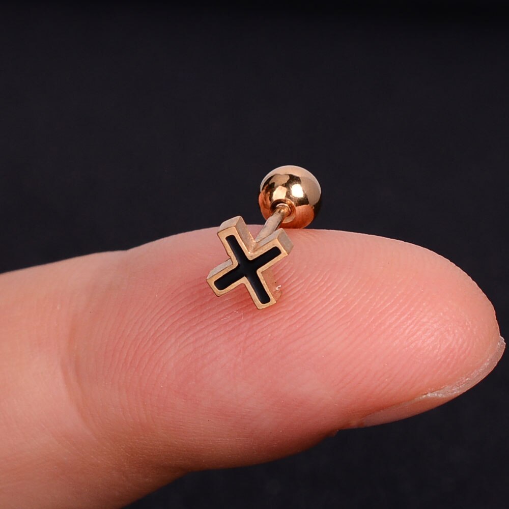 1Pcs Mini Rvs Oor Tragus Kraakbeen Helix Piercing Vlinder Daisy Kroon Sneeuwvlok Ster Kruis Emaille Studs Earring: 1gold cross