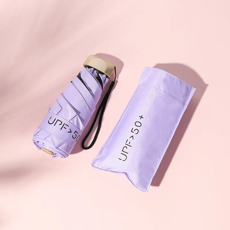 Sonniger Regenschirm faltbarer ultraleichter kleiner flacher fünffacher Regenschirm Sonnenschutz Sonnen-UV-Schutz Mini-Taschen schirm: Lila