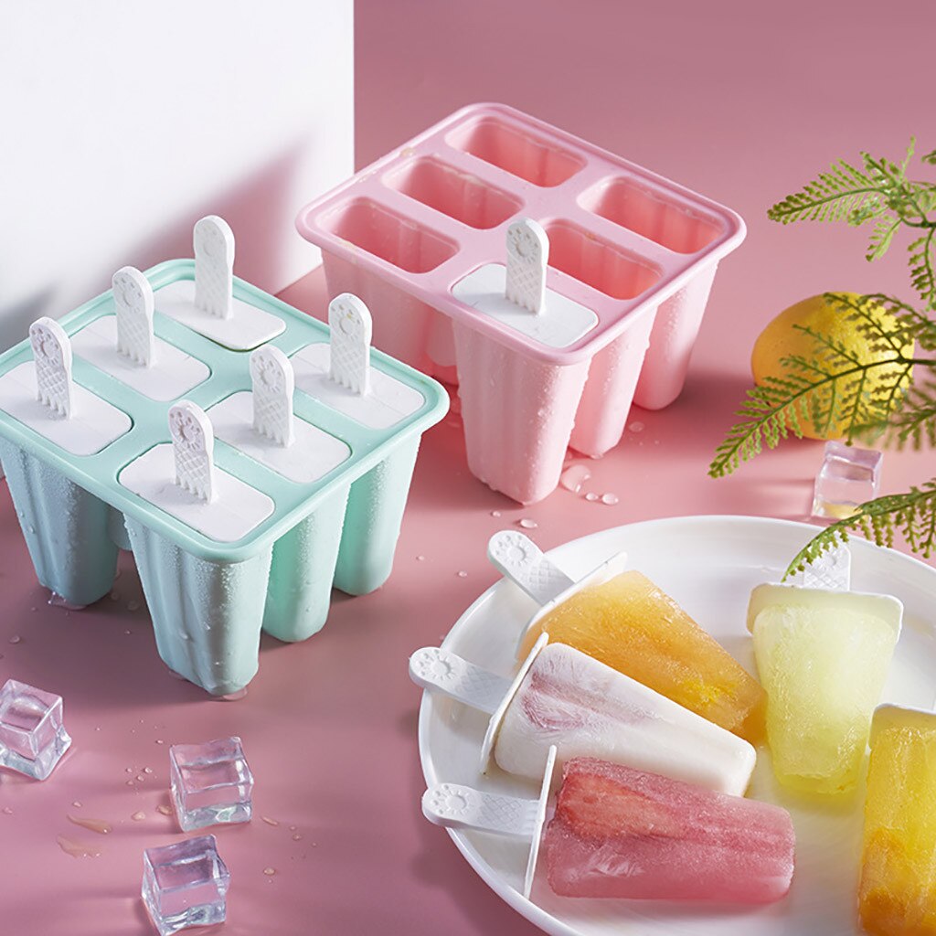 6 Hole DIY Frozen Popsicle Molds Silicone Freezer Ice Cream Mold Reusable Silicone Ice Pop Mold Lolly Moulds With Sticks