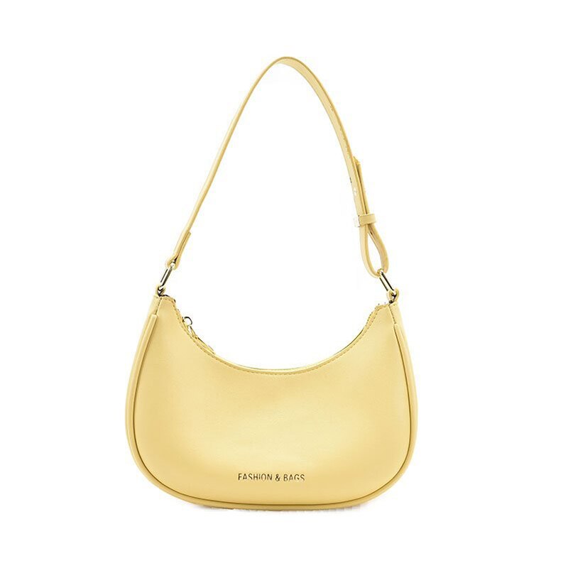 Women Hobos Underarm Handbags Candy Color Ladies Small Shoulder Bags Pu Leather Female Baguette Clutch Tote Bag: Yellow