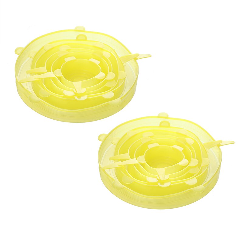 Reusable Silicone Food Cover Elastic Stretch Adjustable Bowl Lids Universal Kitchen Wrap Seal Fruit Keeping Silicone Caps: 12 PCS Yellow