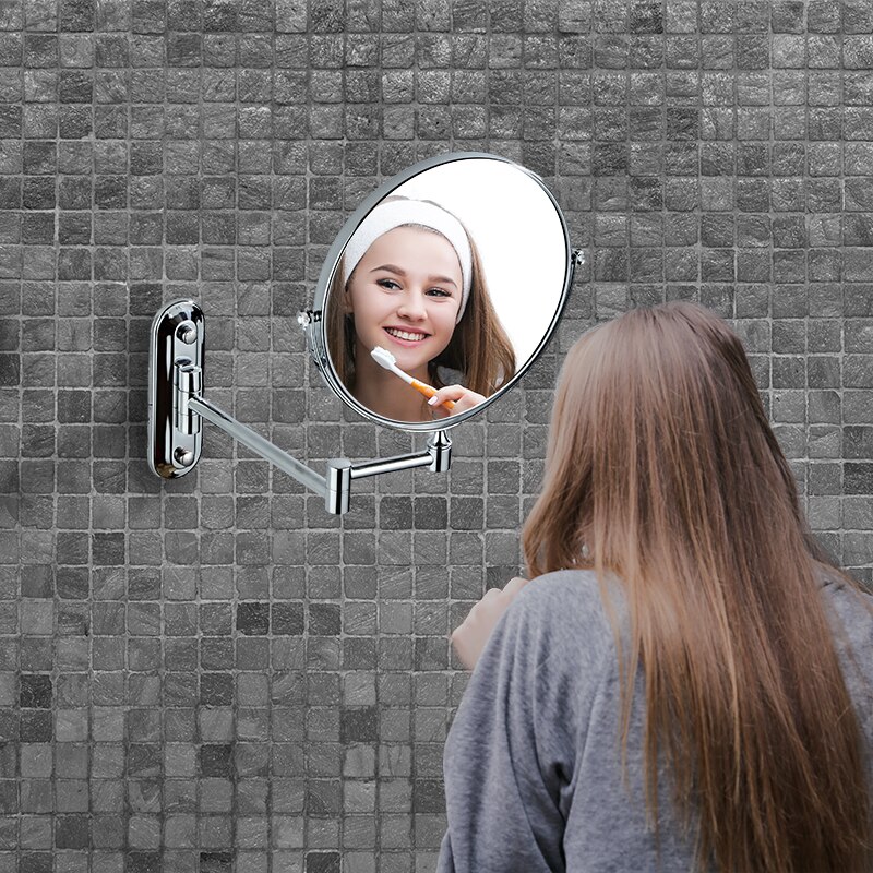 Badespejl kosmetisk spejl 1x/5x forstørrelse vægmonteret justerbart makeup spejl dobbelt arm forlænge 2- ansigt badeværelse spejl