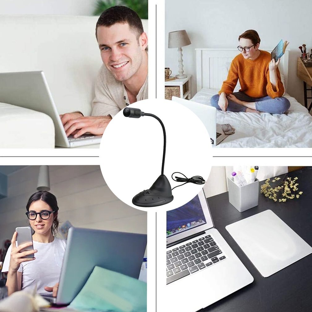 Speech Microphone 3.5mm Plug Gooseneck Mic Flexible Stand Mini Studio Mic With Wire For Computer PC Desktop Notebook
