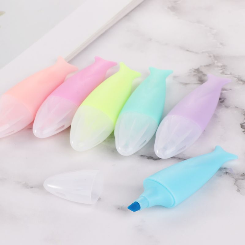 6 Pcs/Pack Mini Fish Sticks Fluorescent Pen Cartoon Cute Stationery
