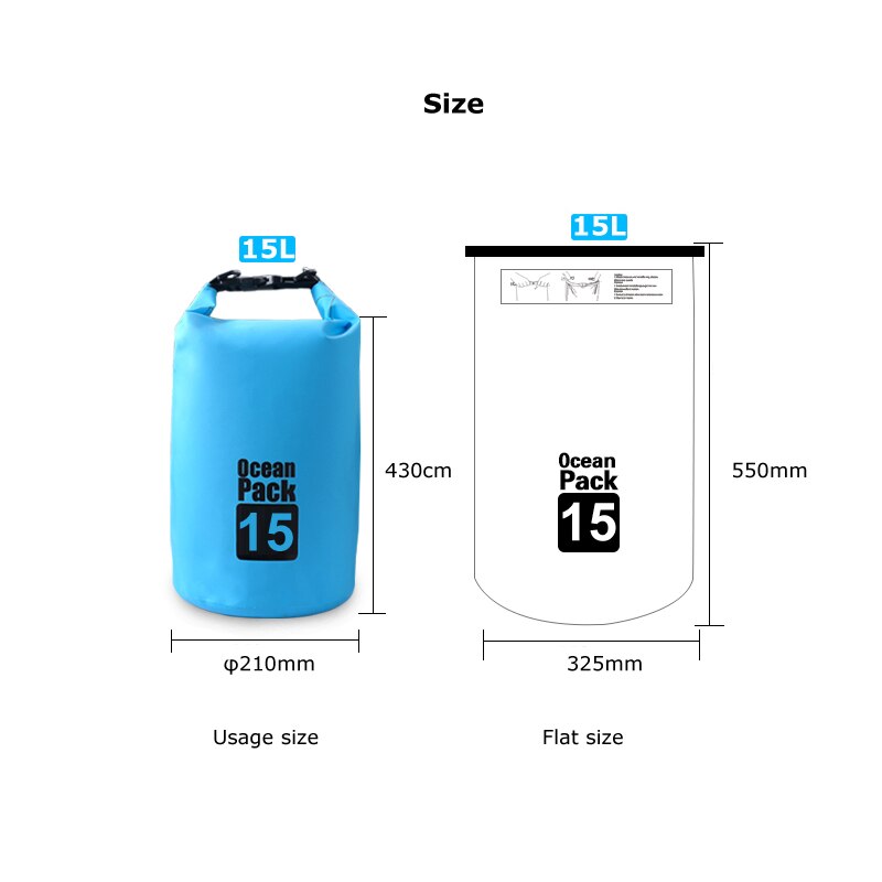 15L bolsa seca impermeable bolsa paquete rollo de compresión superior para nadar al aire libre kayak Canoeing río Trekking bote